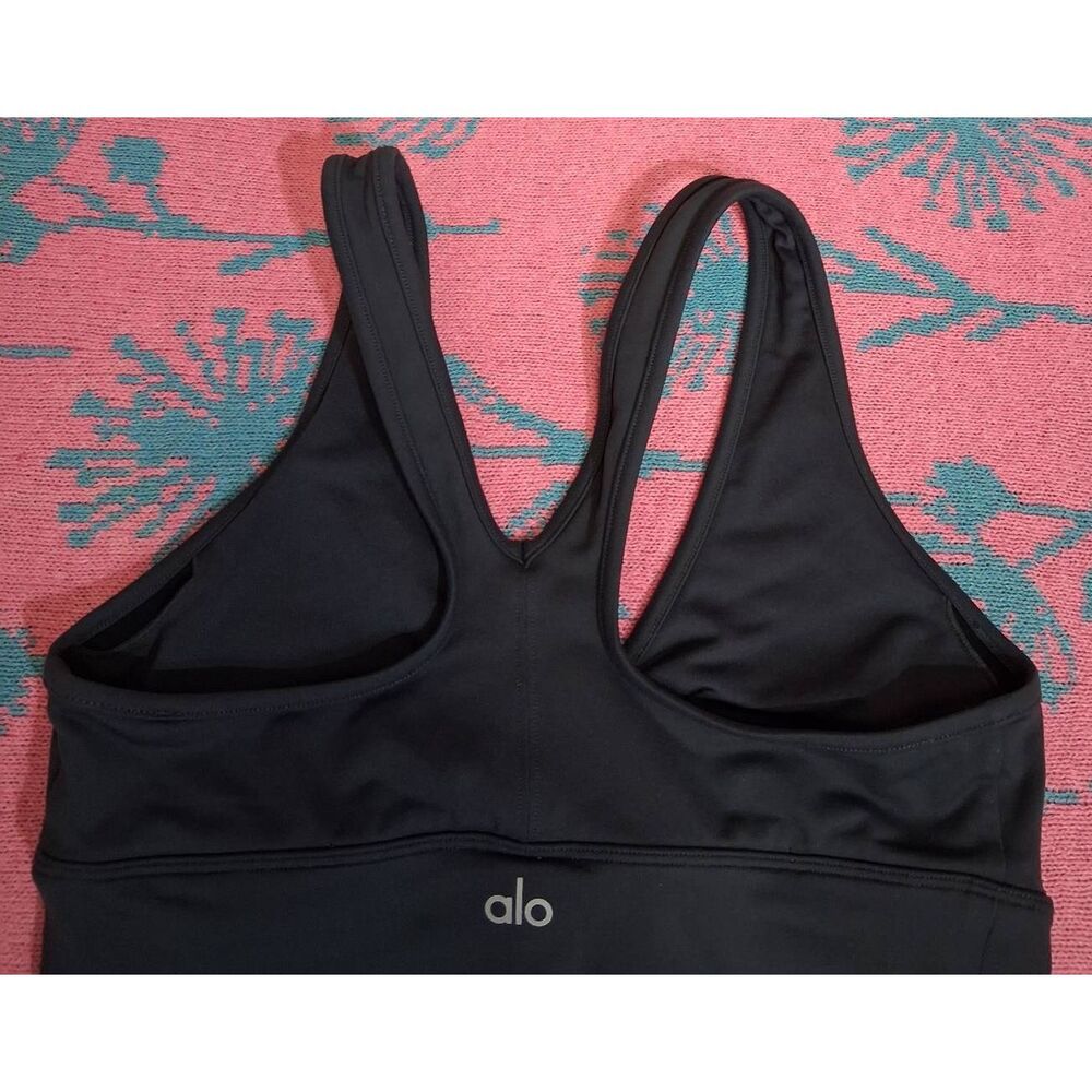 Alo yoga womens medium sports bra gray cinched ruched gym Activewear running - Picture 3 of 8